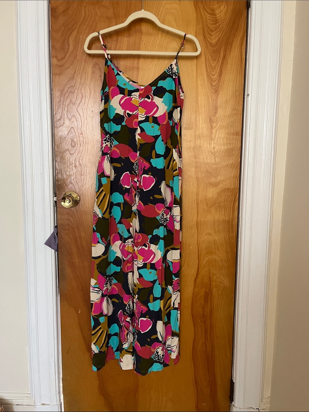 Floral Print Slip Jumpsuit in Black & Pink